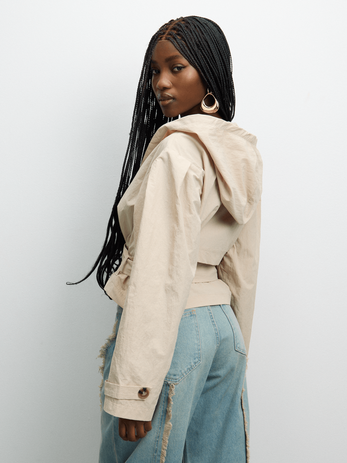 The FIX Women's Stone Double Breast Crop Hooded Jacket | Bash