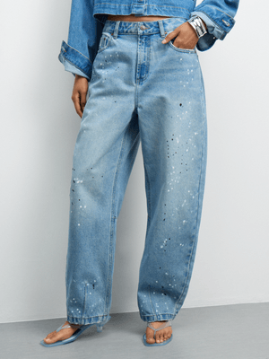 The FIX Women's Light-Wash Paint Splatter Barrel  Denim