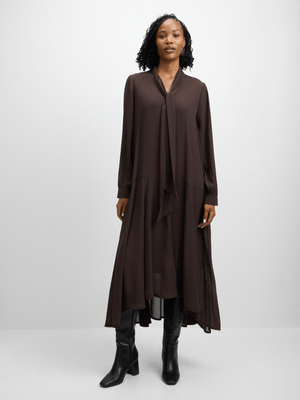 Jet Women's Brown Flared Long Sleeve Chiffon Maxi Dress