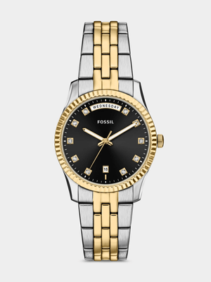 Fossil Scarlette Black Dial Two-Tone Stainless Steel Bracelet Watch
