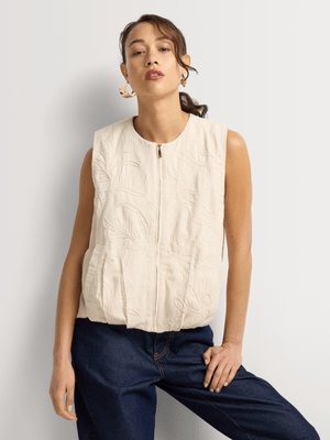 Bubble Hem Tonal Embroidery Gilet