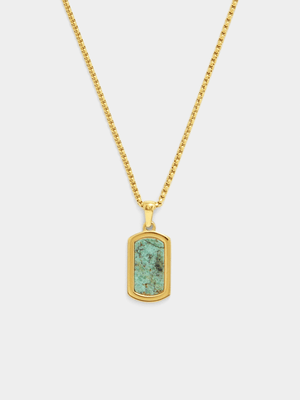 Tempo Jewellery Gold Plated Turquoise Stone Dog Tag Pendant