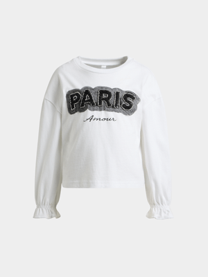 Exact Younger Girl's White Graphic Print Top