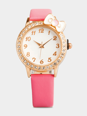 Girl's Pink Bow Diamante Watch