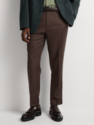 Markham Men's Smart Tapered Fit Brown Textured Trousers