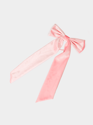 Girl's Pink Satin Elastic & Clip Bow