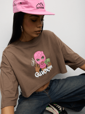 Redbat Women's Boxy Lace Balaclava Brown Crop Top