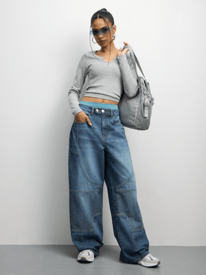 Redbat Women’s Barrel Biker Mid Wash Jeans