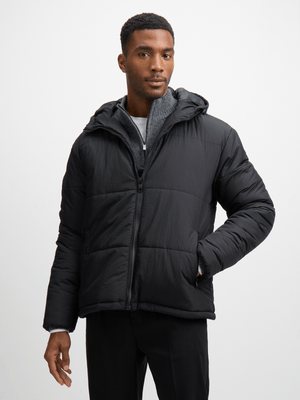 Exact Men's Black Hooded Puffer Jacket