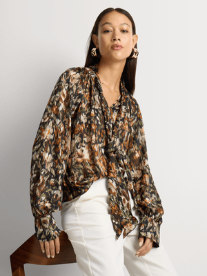 Neck Tie Volume Blouse