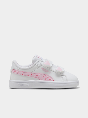 Toddlers Puma Smash 3.0 Hearty V White/Pink Sneaker