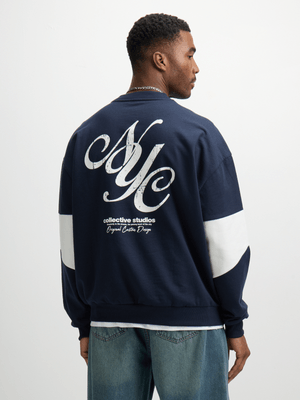 Exact Men's Navy & White Back Graphic Print Sweat Top