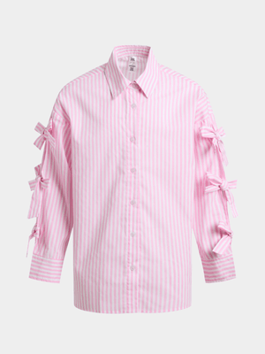 Jet Younger Girls Pink Stripe Poplin Shirt