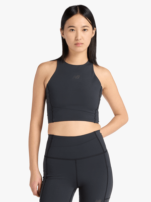 New Balance Womens RC Elite Storage Black Crop Tank Top