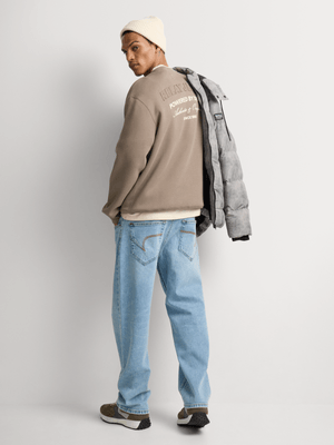 Relay Jeans Men's Relaxed Fit Applique Brown Sweater