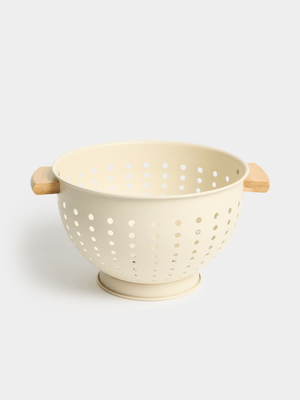 Jet Home Cream With Wood Handles Stainless Steel Colander