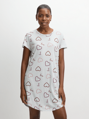 Jet Women’s Grey Love & Hearts AOP Sleepshirt
