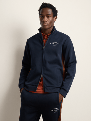 Fabiani Men's Blue Funnel Neck Tape Detail Sweatshirt