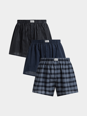 Relay Jeans Men's Micro Square Check Woven Navy Boxer