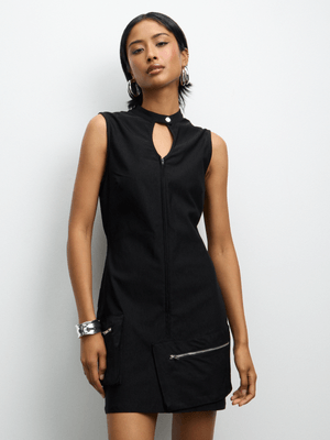 The FIX Women's Black Bengaline Utility Mini Dress