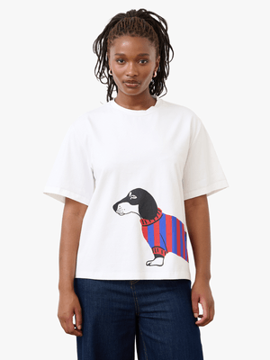 Women's Me&B White with Dog Print Statement T-shirt