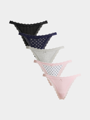 Women's Cotton On Multi 5 Pack Organic Cotton Lace G String