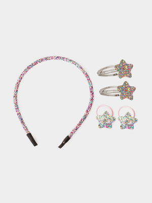 Girl's Glitter Hair Clips & Aliceband Set