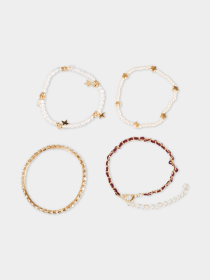 Girl's 4-Pack Beaded & Scrunchie Bracelets