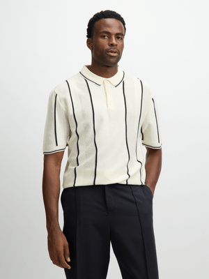 Jet Men’s Ecru Striped Short Sleeve Knitted Golfer