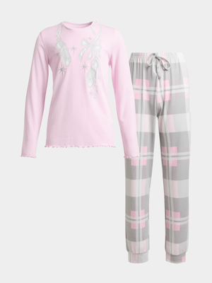 Jet Younger Girls Cream And Pink Ballerina Shoes Pyjama Set