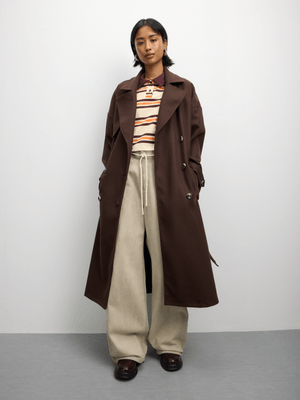 The FIX Women's Brown Melton Double Flap Trench Coat