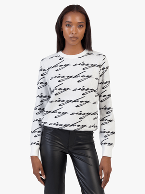 Women's Sissy Boy Off White & Black See Me Branded Knit Sweater
