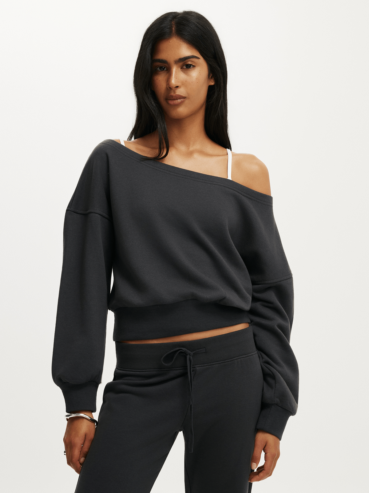 Women's Cotton On Charcoal Relaxed Off Shoulder Sweatshirt | Bash