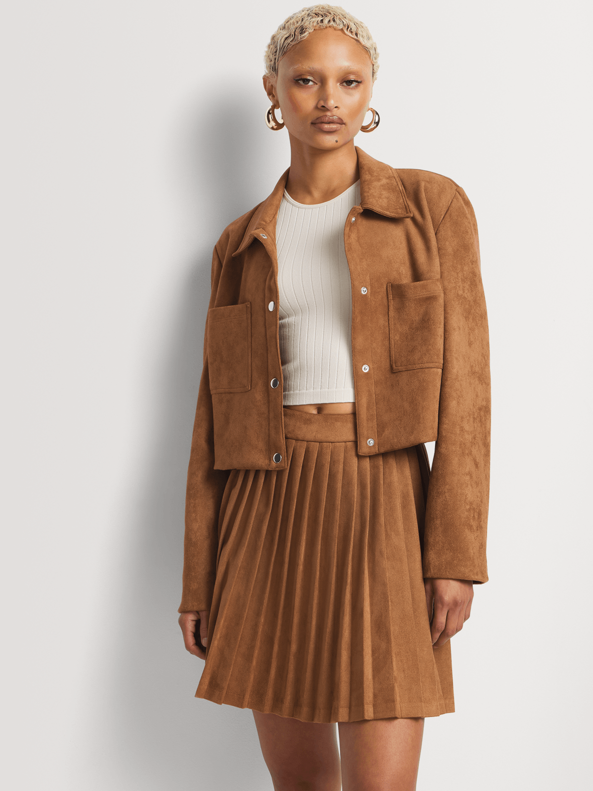 Y\u0026G Faux Suede Pleated Mini Skirt