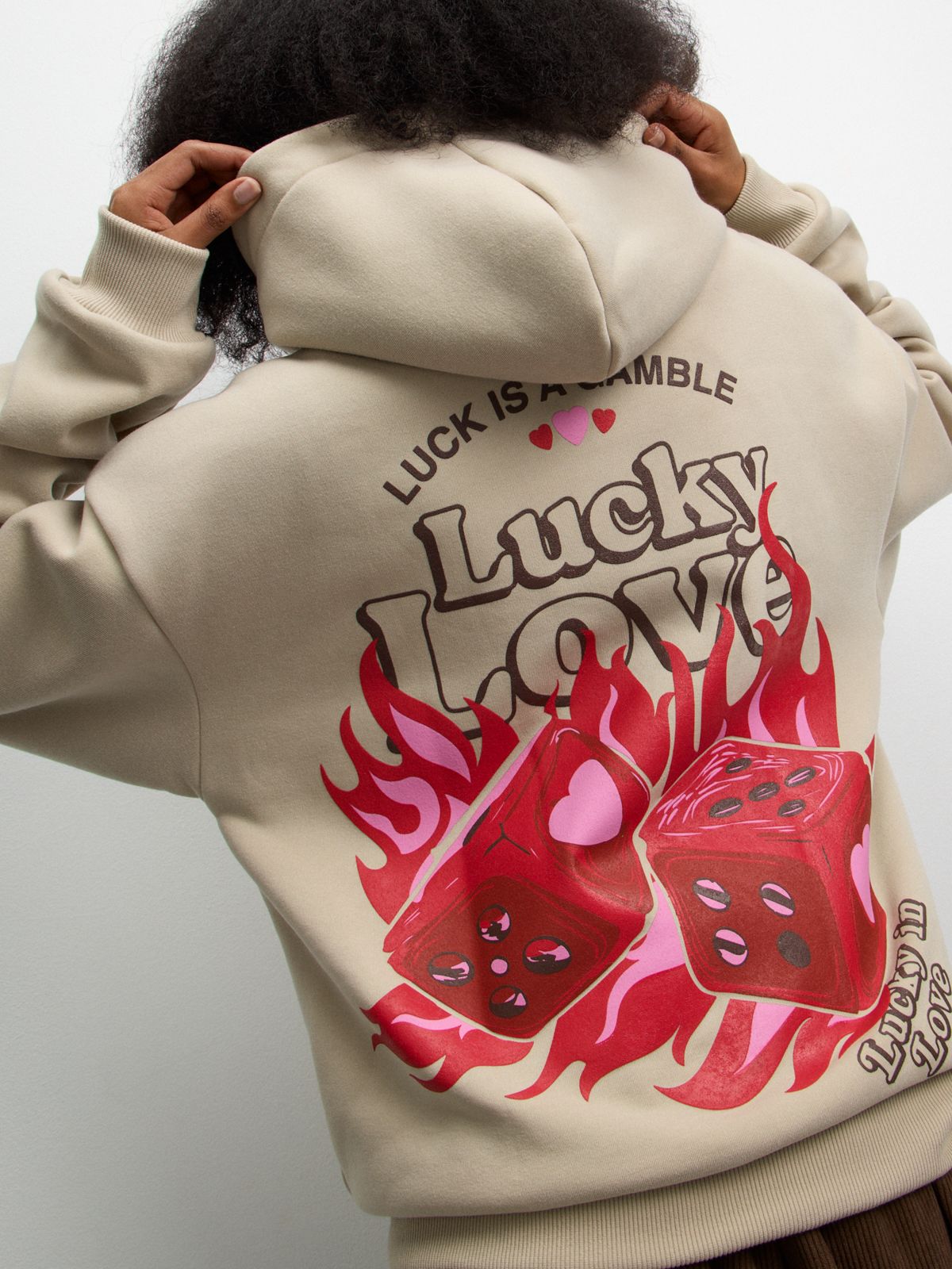 The FIX Women's Stone Fleece Oversized Lucky Love Graphic Hoodie
