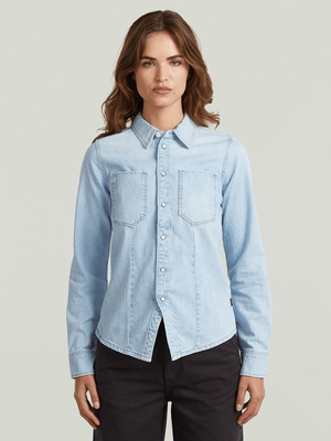 G-Star Women's Asinart Kick Slim Denim Blue Shirt