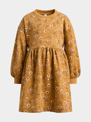 Exact Older Girl's Yellow Floral Print Sweat Dress
