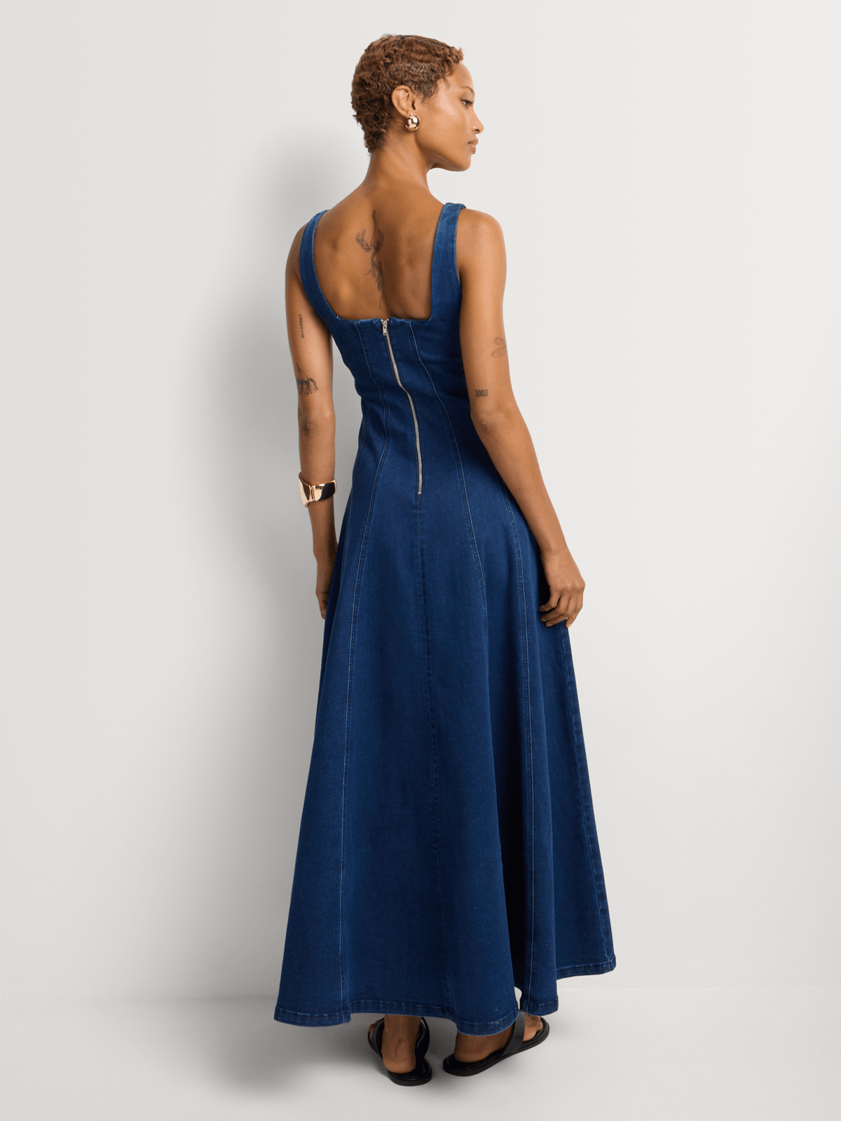 Denim Fit & Flare Square Neck Maxi Dress | Bash