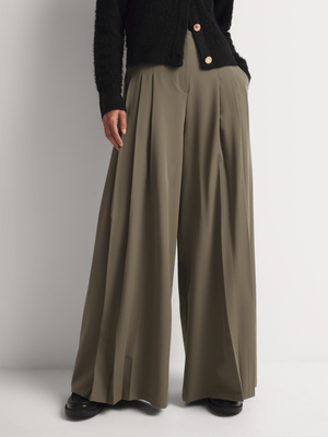 High Waisted Darted Pleated Wide Leg Pants
