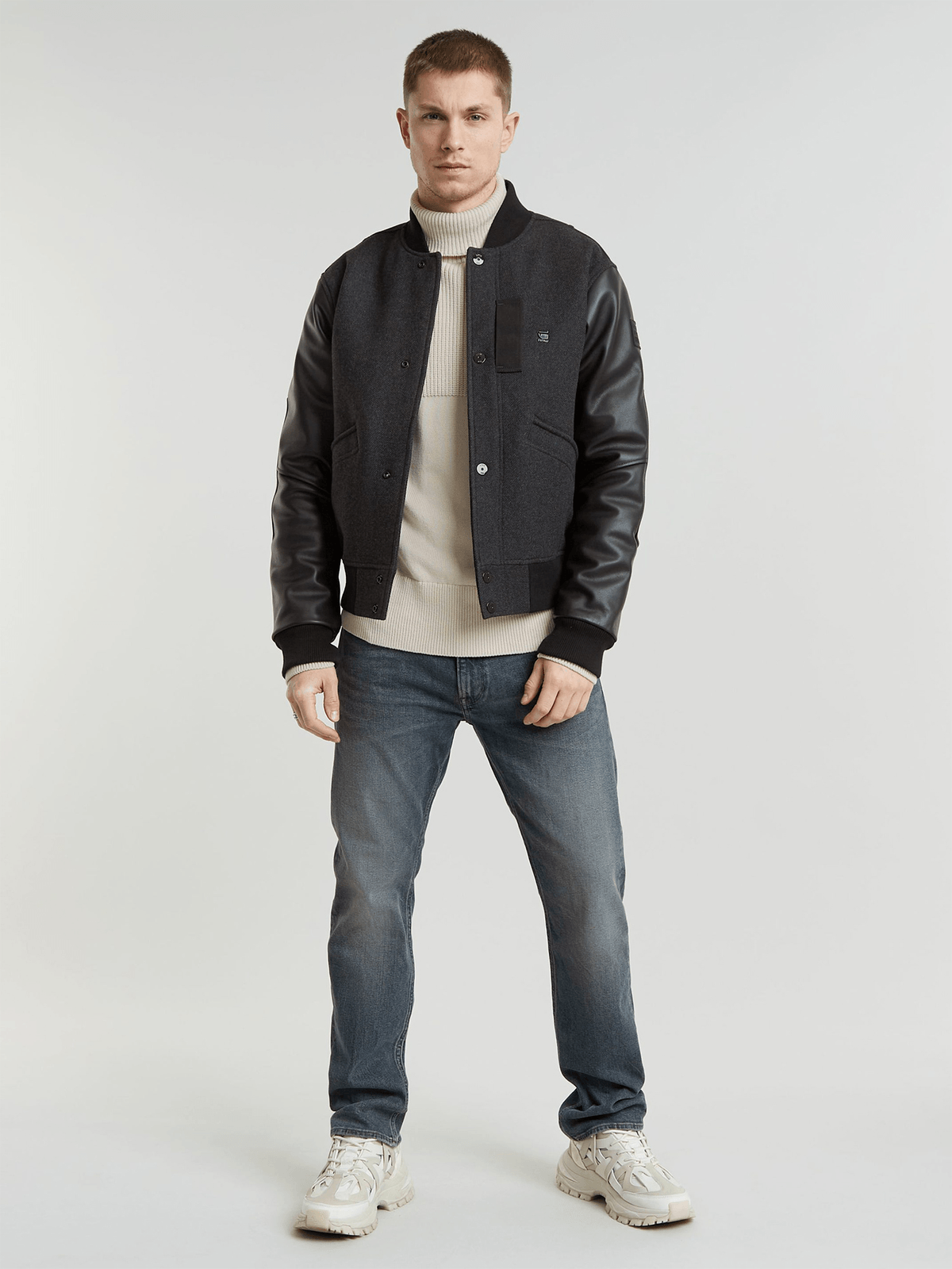 G-Star Men's Varsity Wool Leather Black Jacket | Bash