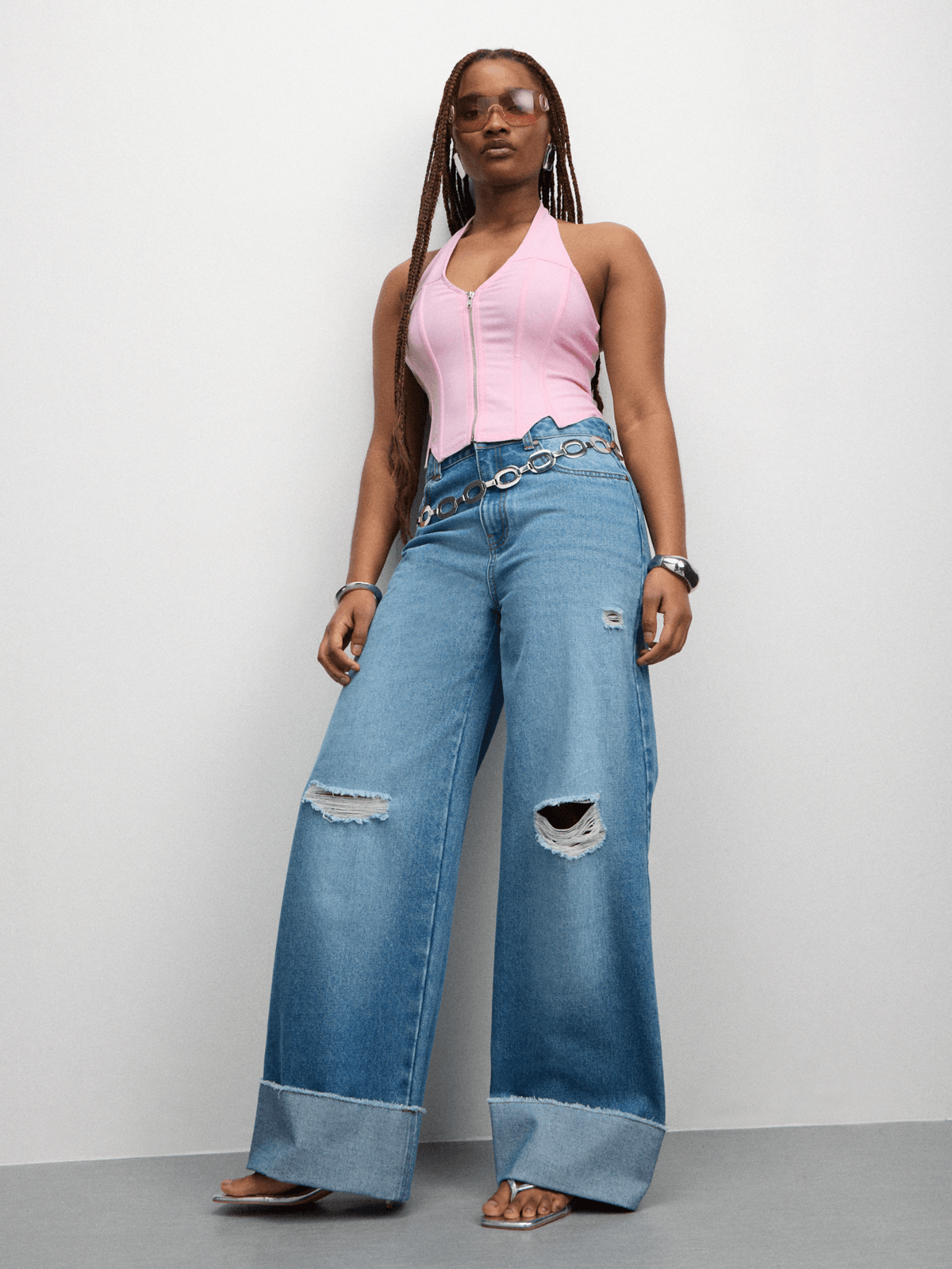The FIX Women's Pink Zip Through Halterneck Top | Bash