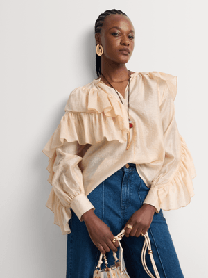Luella Sheer Frill Sleeve Blouse