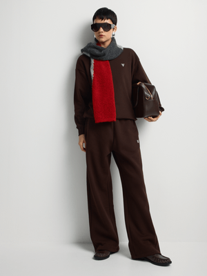 FF Logo Wide Leg Plain Fleece Sweat Pants