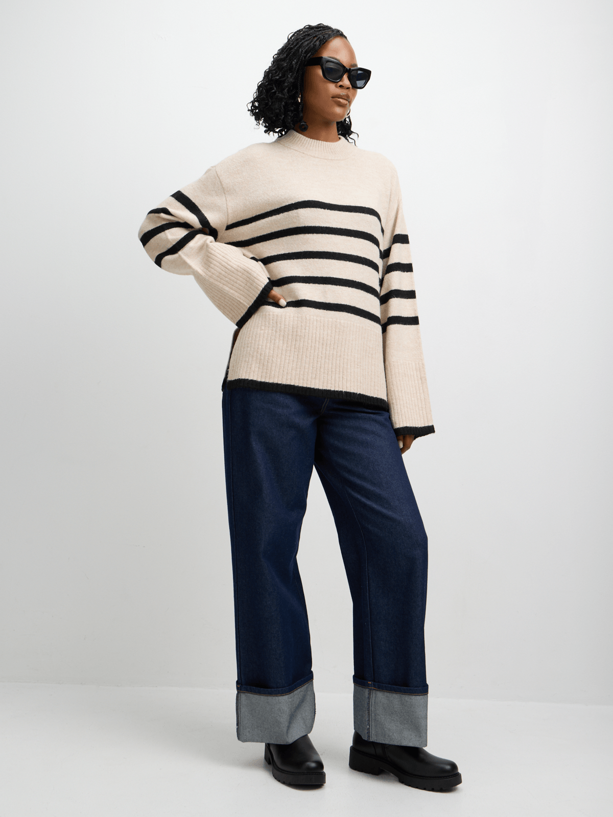 トップス n Exact Women's Natural & Black Striped Jersey | Bash