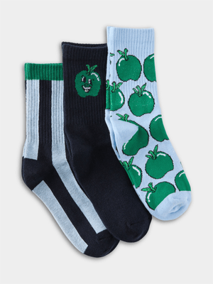 Cotton On Kids Blue 3Pk Crew Socks