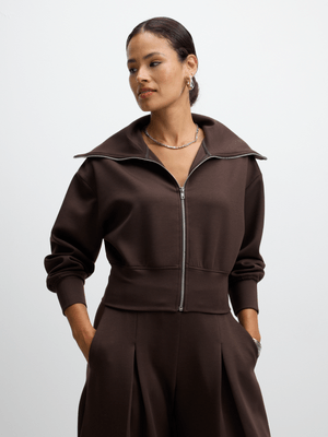 Jet Women’s Brown Ribbed Collar Zip Through Jacket