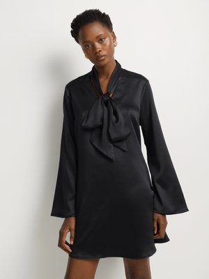 Satin Long Sleeve Mini Dress