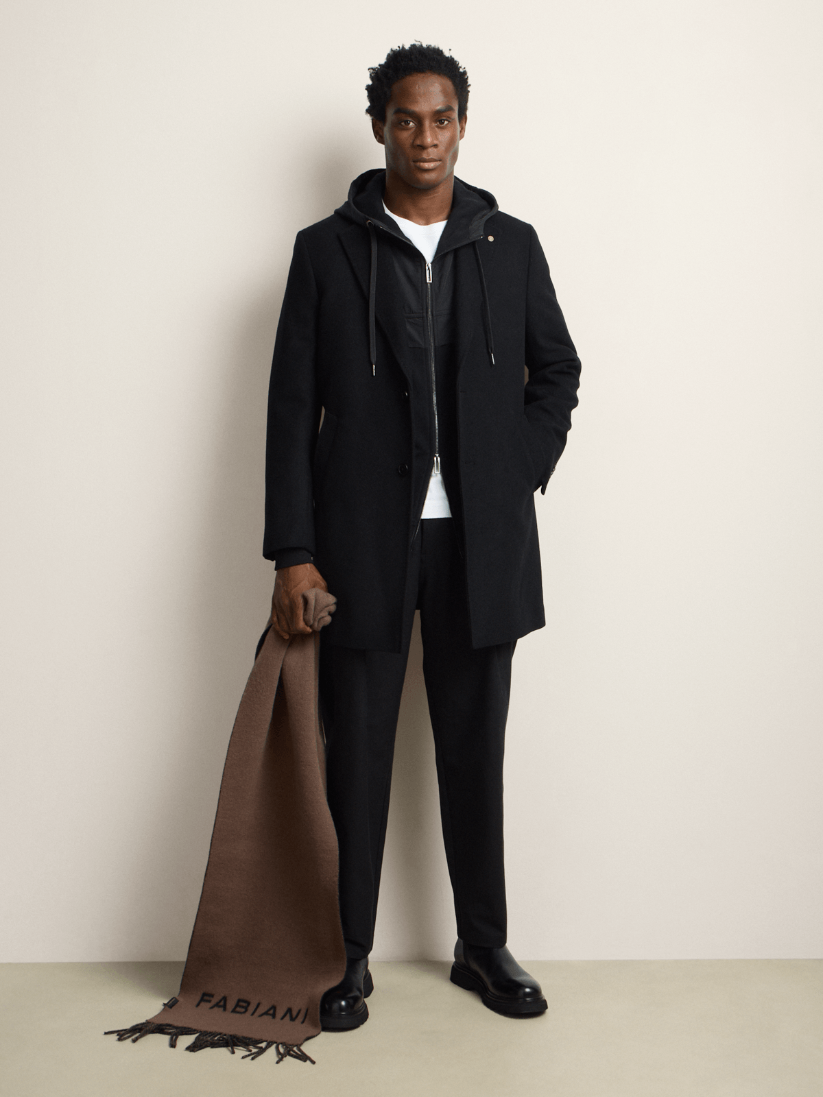 Fabiani Men's Black Wool Blend Classic Melton Coat | Bash