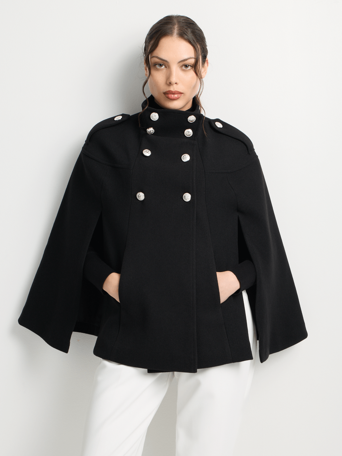 Gold Button Melton Cape Coat | Bash