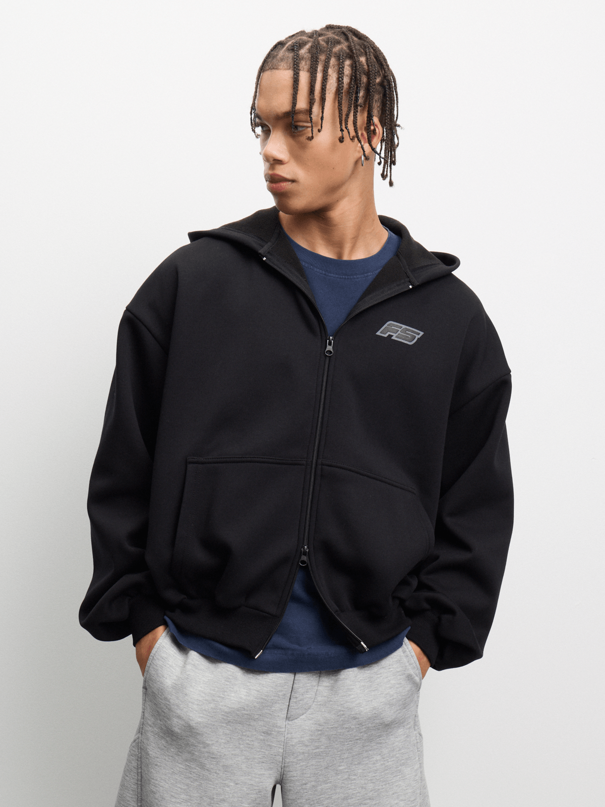 The FIX Men's Black Crop Zip Through Hoodie | Bash